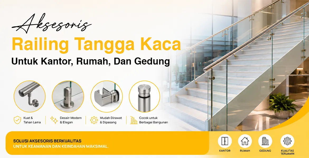 Aksesoris Railing Tangga Kaca Untuk Kantor, Rumah, Dan Gedung
