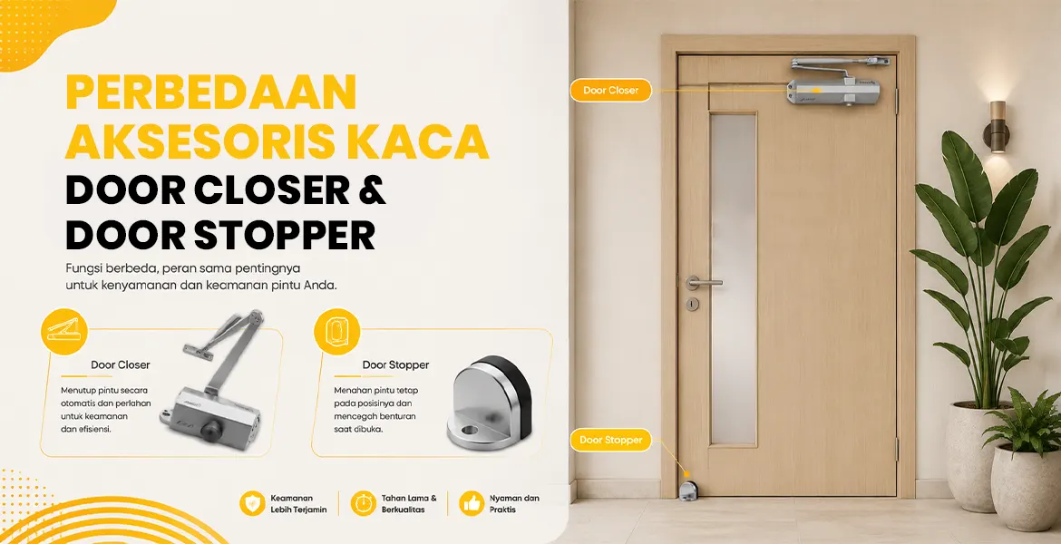 Perbedaan Aksesoris Kaca Door Closer dan door stopper