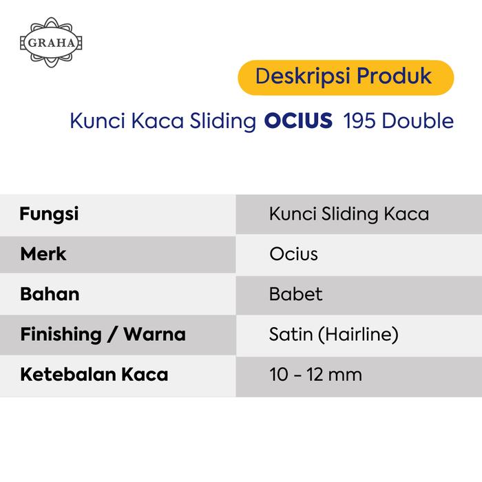 Kunci Grendel Kaca Sliding Ocius 195 Double